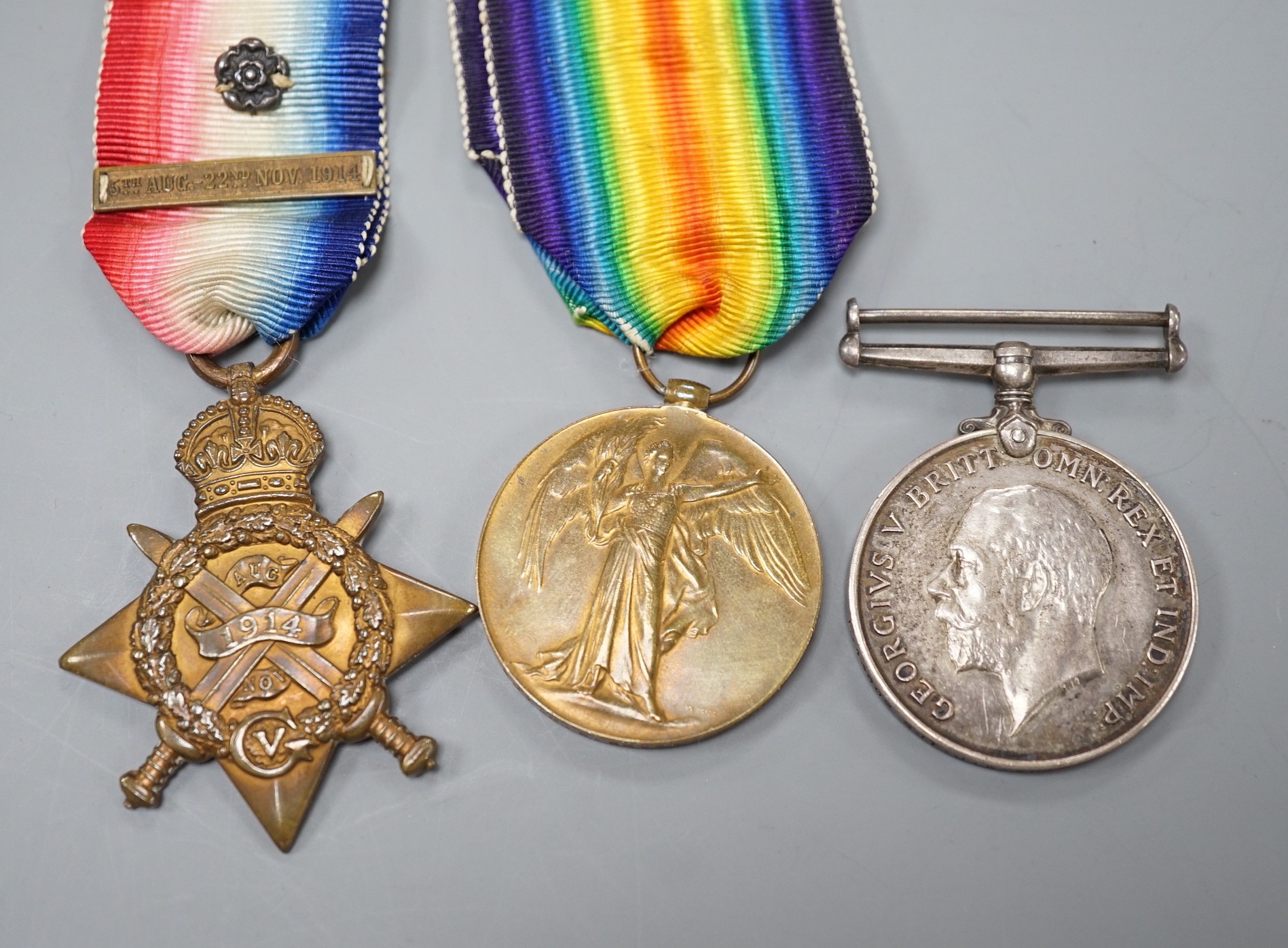 A WWI Mons star (with clasp and rosette) trio to L-13603 PTE. J.W. SKIPP. 2/MIDDX: R.